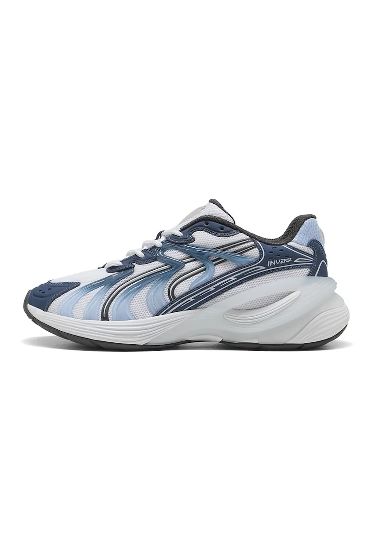 Pantofi sport Inverse wedge cu garnituri de piele, Albastru inchis/Alb murdar