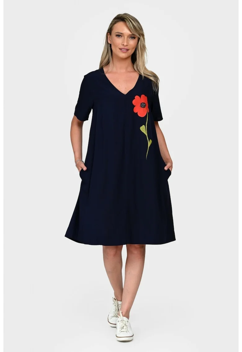 Rochie Dama,  V-Neckline V342, cu Pictura Realizata Manual