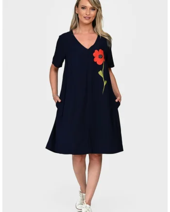 Rochie Dama,  V-Neckline V342, cu Pictura Realizata Manual