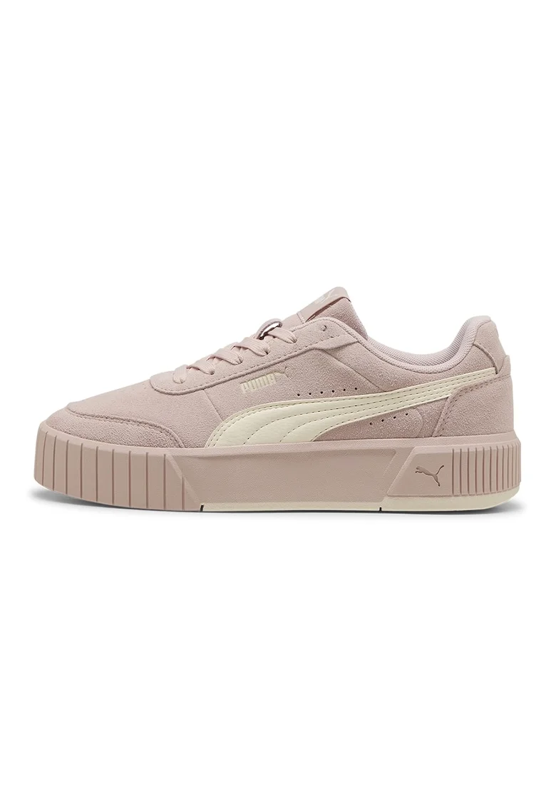 Pantofi sport flatform Carina Mia de piele intoarsa cu garnituri de piele ecologica, Alb fildes/Roz prafuit