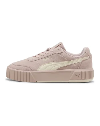 Pantofi sport flatform Carina Mia de piele intoarsa cu garnituri de piele ecologica, Alb fildes/Roz prafuit