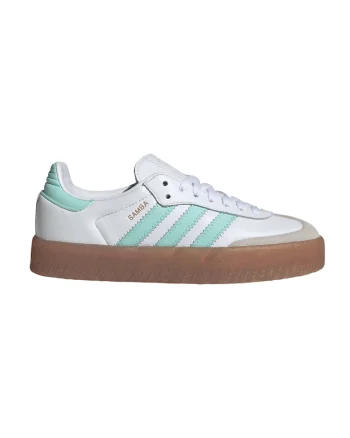 Pantofi sport de piele cu talpa plata Sambae, Alb/Verde menta