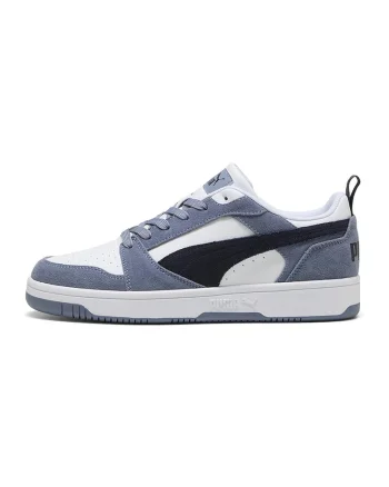 Pantofi sport Rebound v6 de piele si piele ecologica, Negru/Albastru prafuit/Alb optic