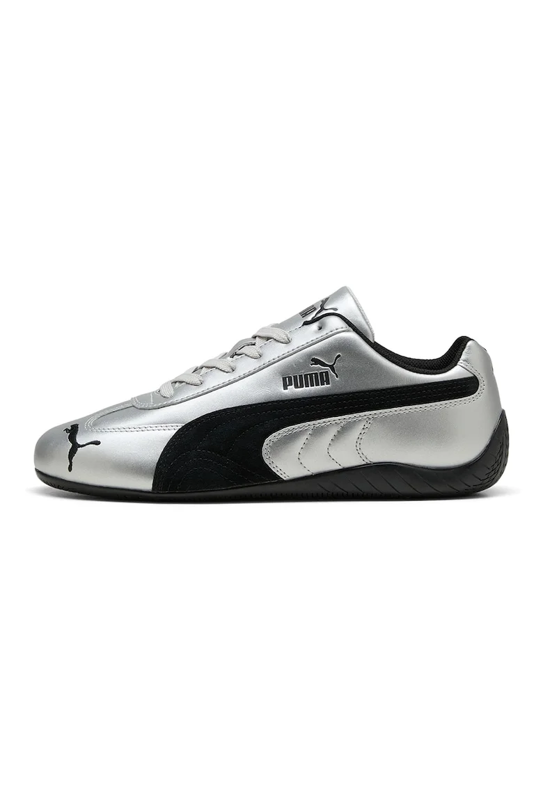 Pantofi sport din piele cu aspect metalizat Speedcat Metallic, Negru/Argintiu