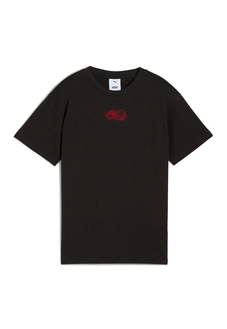 Tricou din bumbac cu imprimeu si decolteu la baza gatului, Rosu/Negru