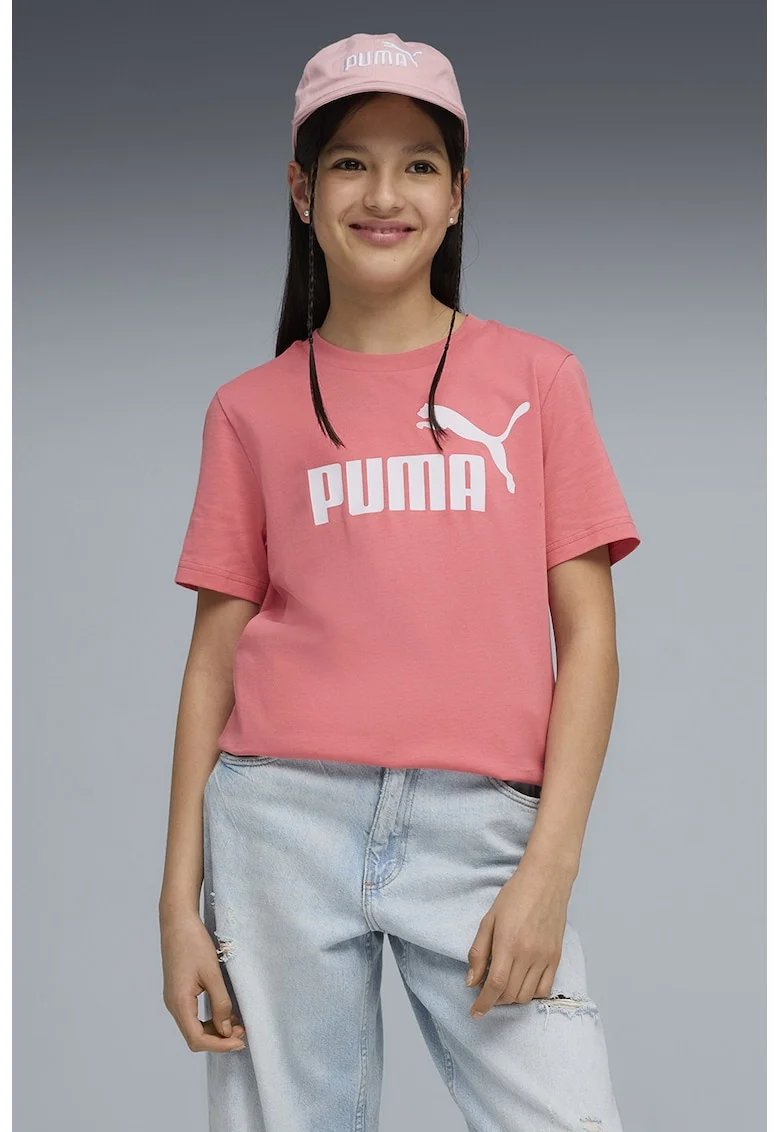 Tricou cu decolteu la baza gatului si imprimeu logo, Roz somon