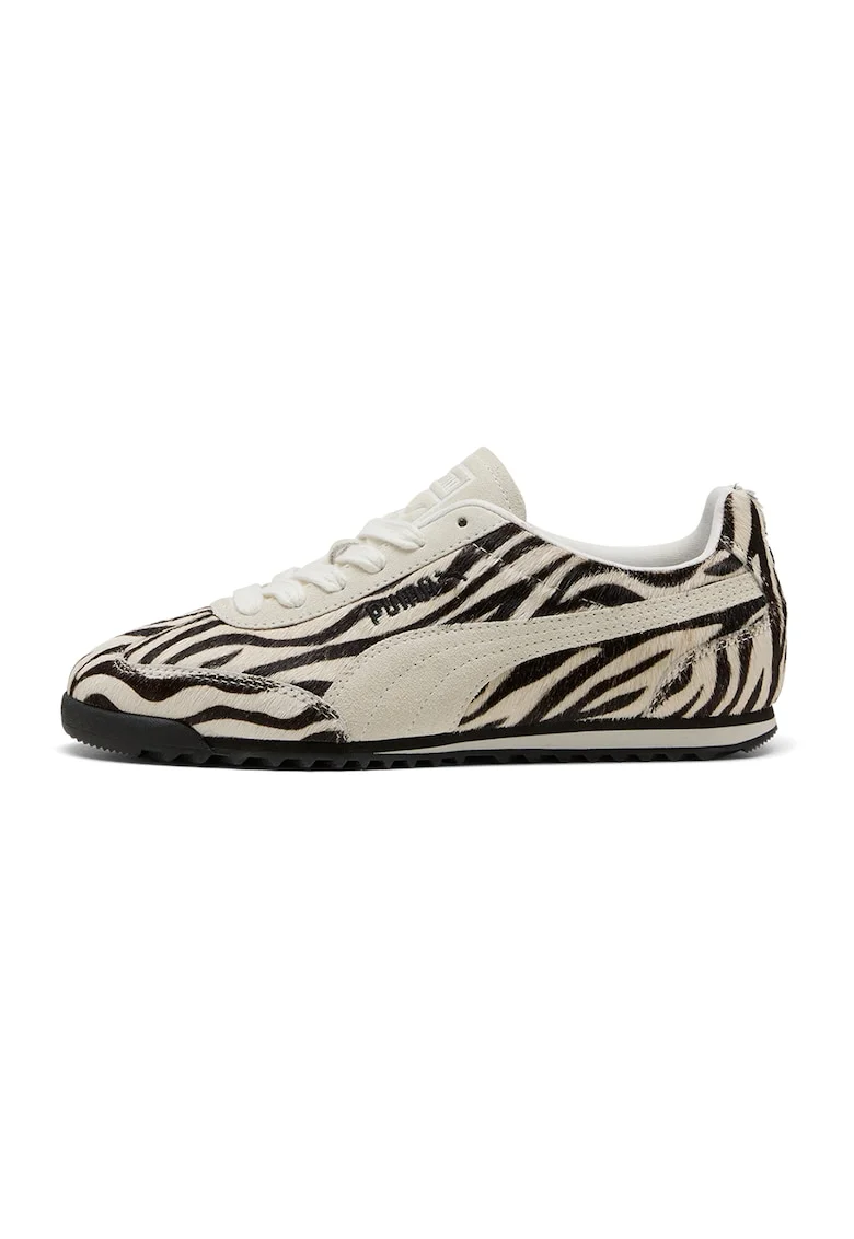Pantofi sport cu piele cu par scurti si model Arizona, Alb fildes/Negru