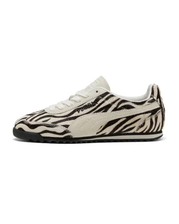 Pantofi sport cu piele cu par scurti si model Arizona, Alb fildes/Negru