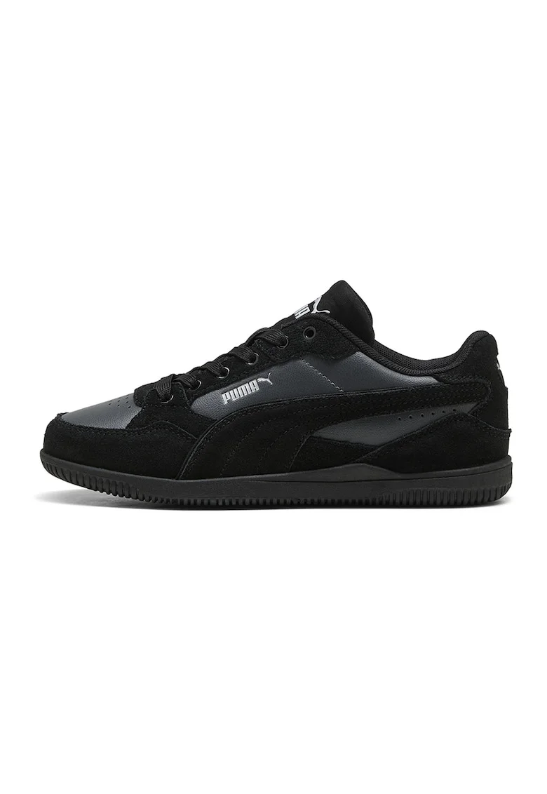 Pantofi sport K-Moda de piele ecologica cu garnituri de piele intoarsa, Negru/Gri antracit