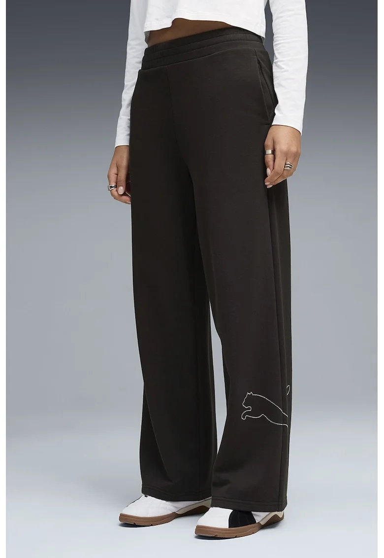 Pantaloni de trening cu logo cu strasuri Bedazzled, Negru