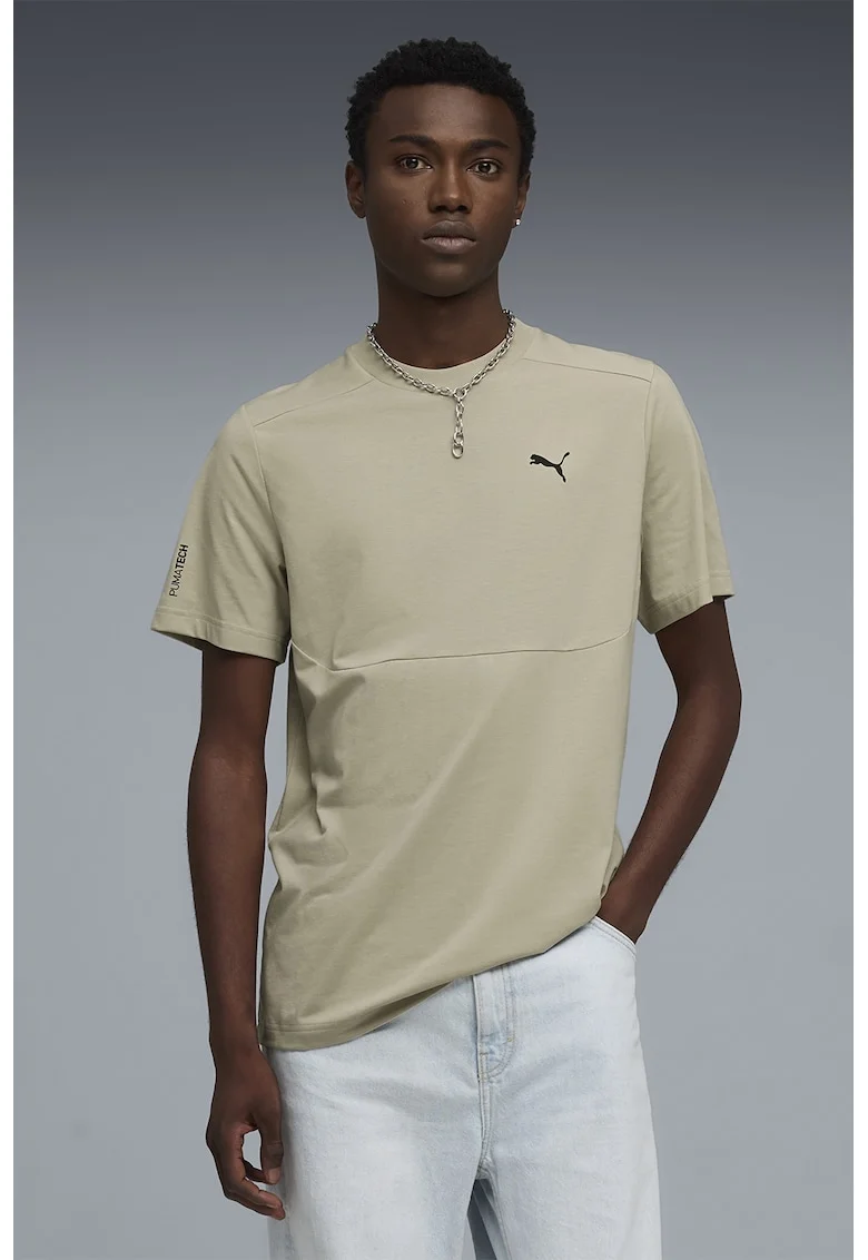 Tricou cu decolteu la baza gatului si logo, Maro nisip,
