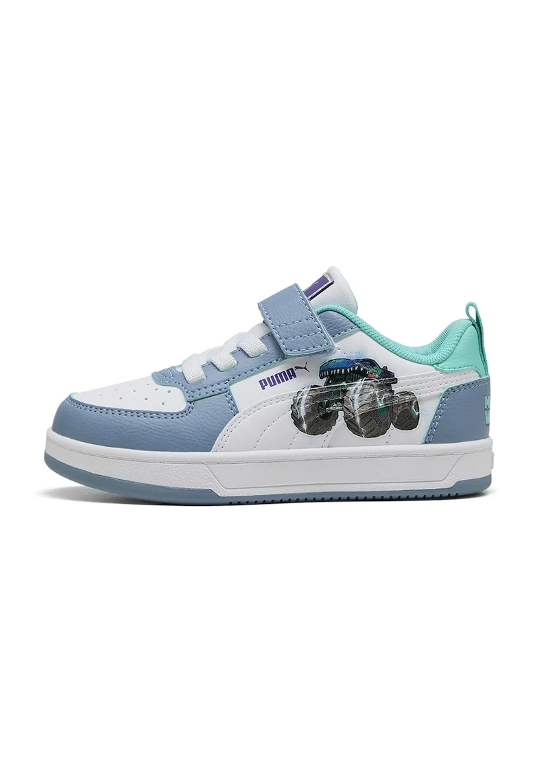 Pantofi sport Caven 2.0 Hot Wheels de piele ecologica cu imprimeu Mega Wrex, Alb/Albastru pastel