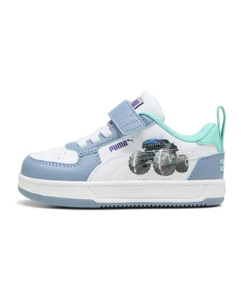 Pantofi sport Caven 2.0 Hot Wheels de piele ecologica cu imprimeu Monster Trucks, Alb/Albastru pastel