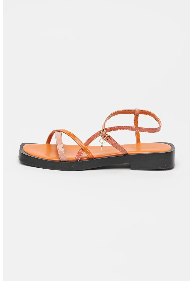 Sandale flatform din piele cu toc patrat, Coral/Portocaliu mandarina