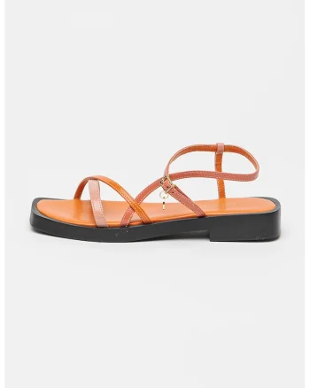 Sandale flatform din piele cu toc patrat, Coral/Portocaliu mandarina