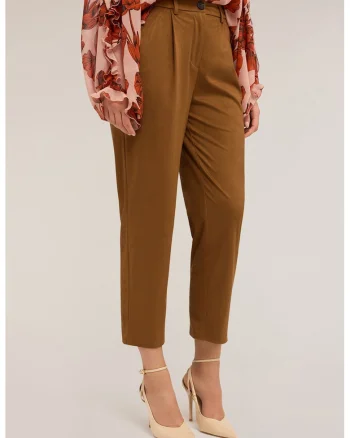 Pantaloni cu croiala conica si aspect catifelat, Caramel