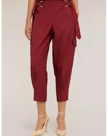 Pantaloni cargo cu talie inalta, Rosu inchis