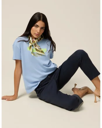 Pantaloni crop din amestec de lyocell cu buzunare oblice, Albastru ultramarin