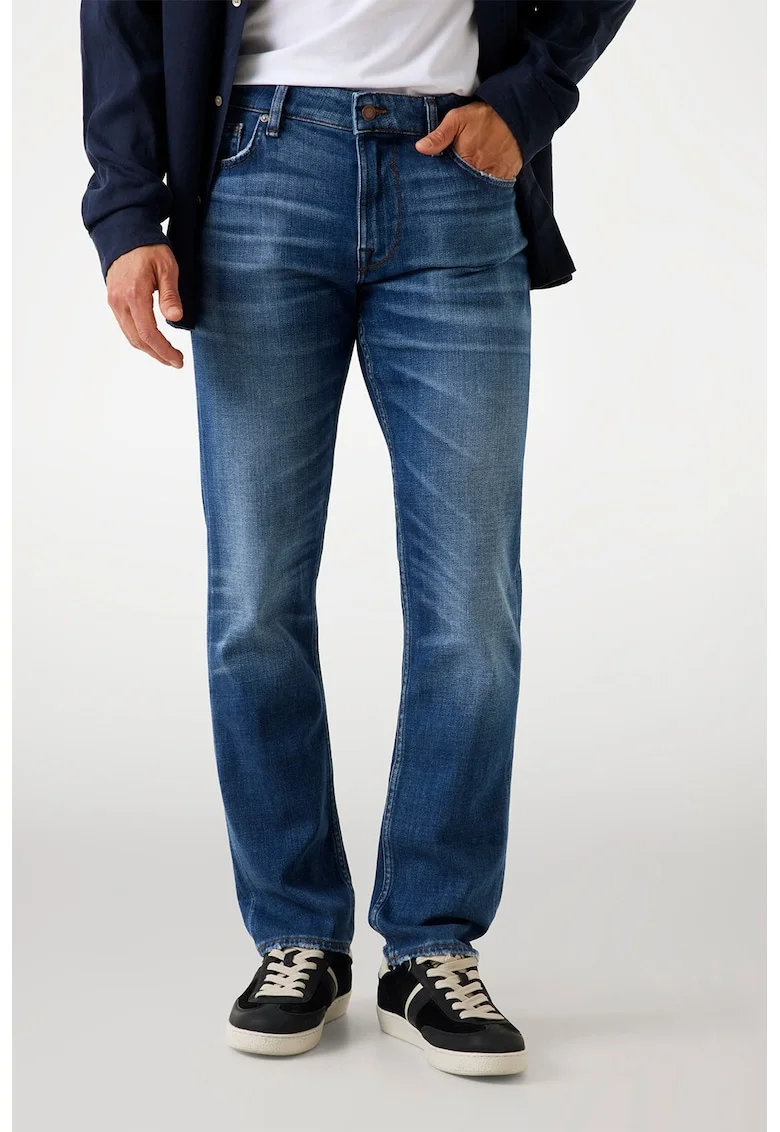 Blugi din denim cu croiala dreapta si aspect decolorat