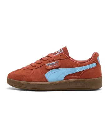 Pantofi sport Palermo de piele intoarsa si piele, Caramiziu/Albastru deschis neon