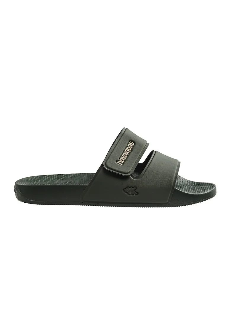 Papuci unisex cu detaliu logo, Verde stins