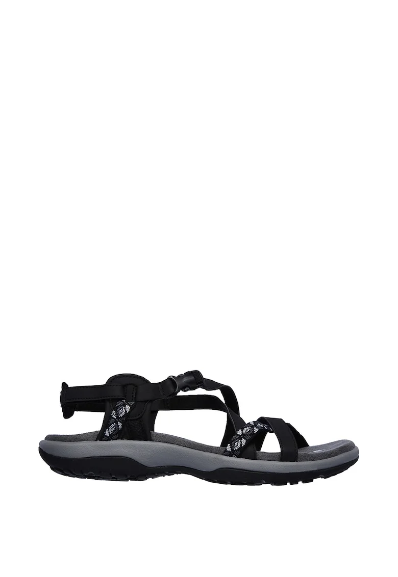 Sandale de piele ecologica si material textil Vacay, Negru/Gri inchis