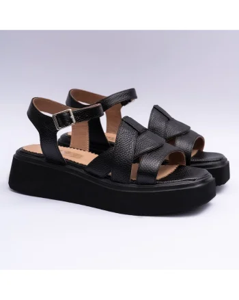 Sandale dama cu barete din piele naturala, negre, Negru