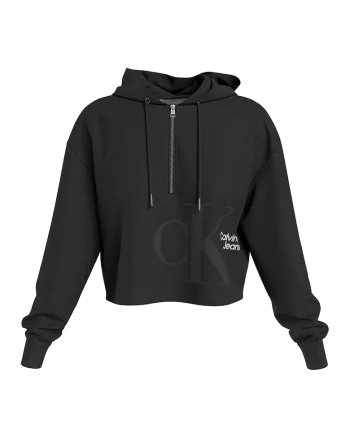 Hanorac relaxed fit cu fermoar scurt, Negru