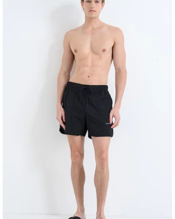 Pantaloni scurti de baie cu buzunare laterale, Negru
