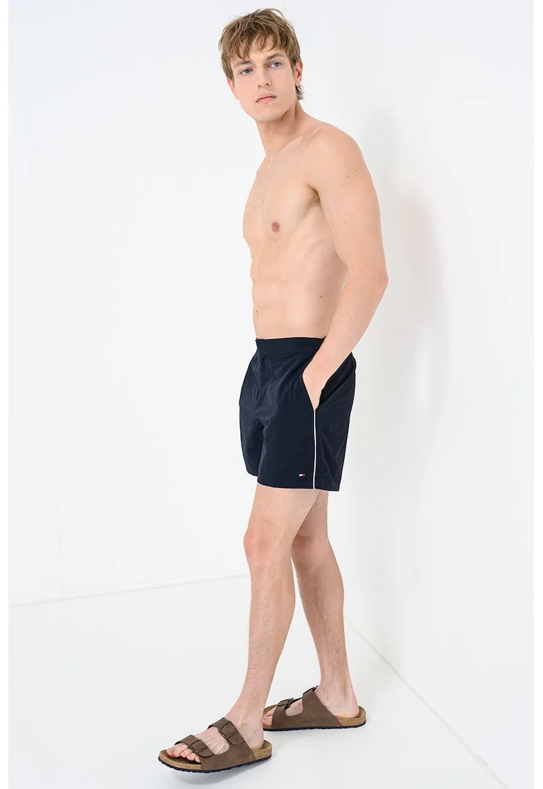 Pantaloni scurti de baie cu model uni si buzunare laterale, Albastru ultramarin
