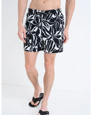 Pantaloni scurti de baie cu model, Alb/Negru