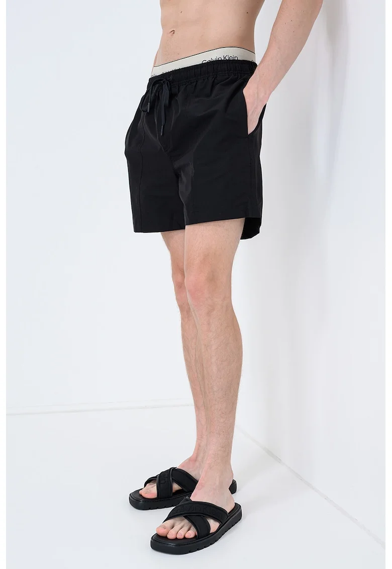 Pantaloni scurti de baie cu talie ajustabila, Negru