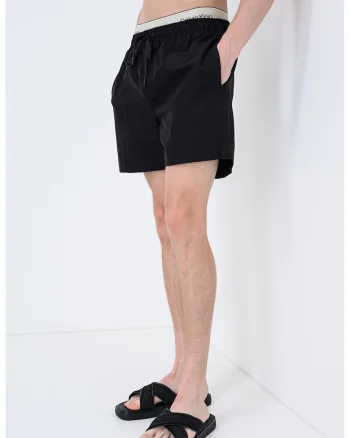 Pantaloni scurti de baie cu talie ajustabila, Negru