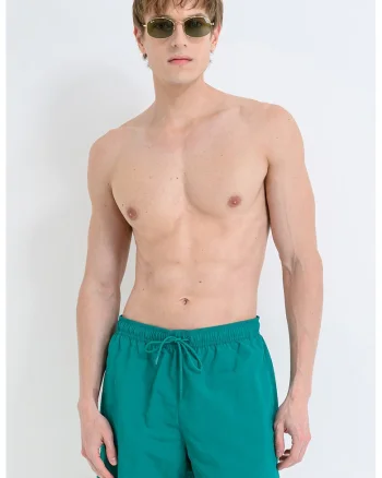 Pantaloni scurti de baie cu snururi si model uni, Verde persan