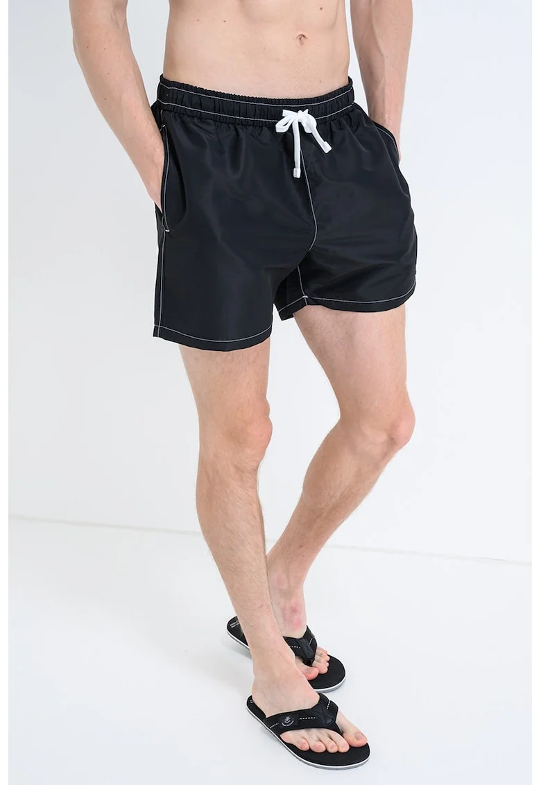 Pantaloni scurti de baie cu buzunare laterale, Negru