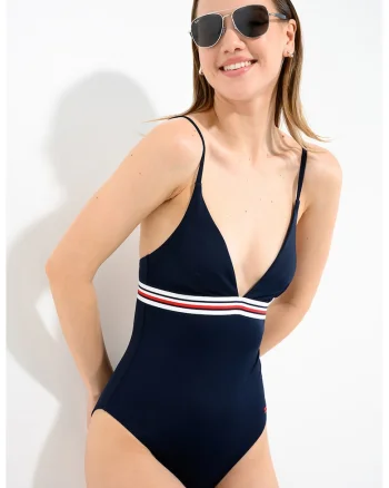 Costum de baie intreg cu decolteu in V, Bleumarin