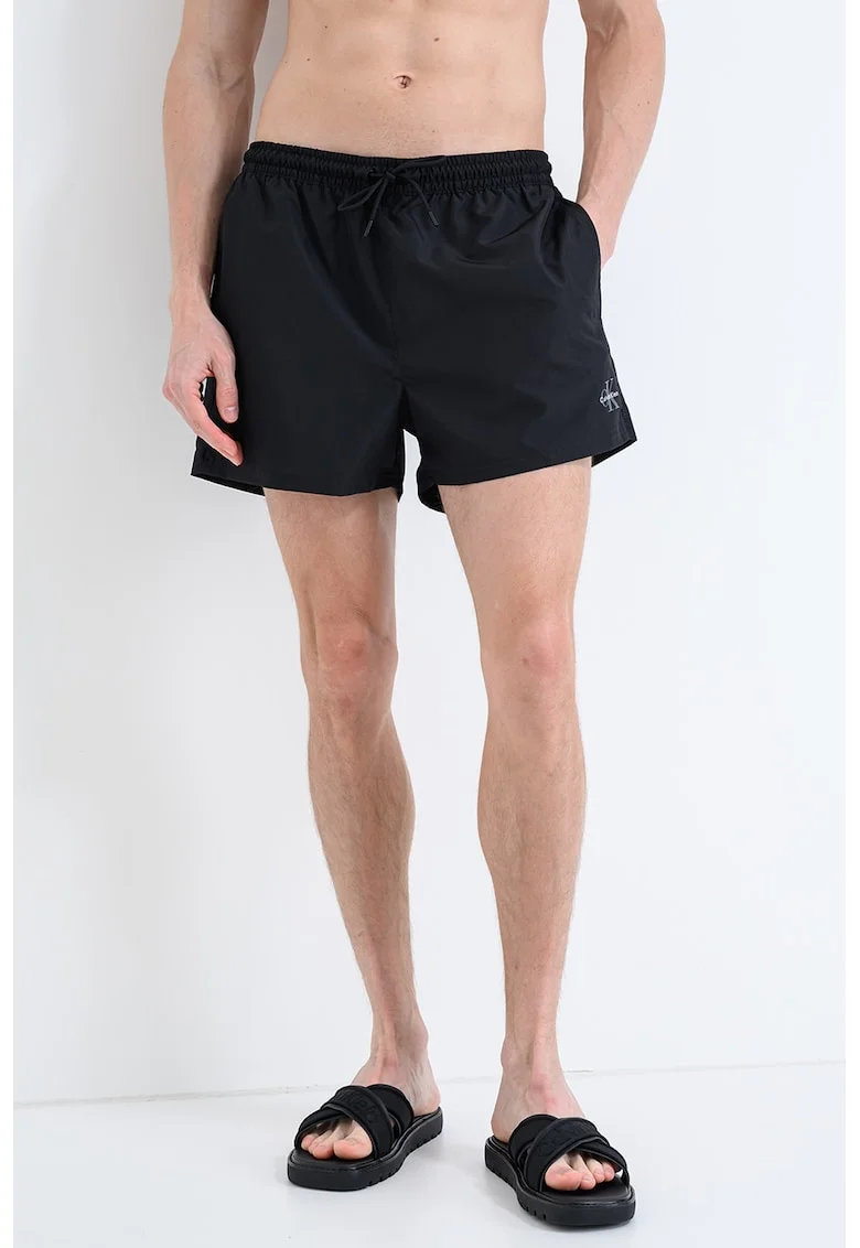 Pantaloni scurti de baie cu snur, Negru stins