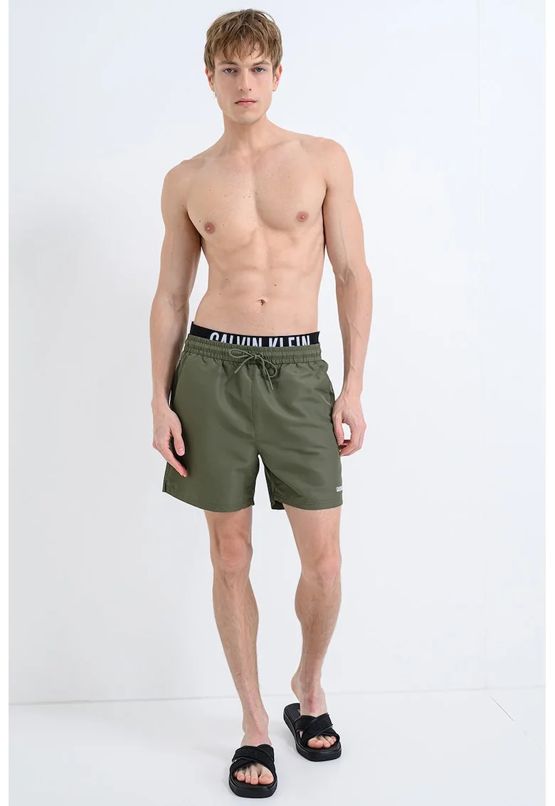 Pantaloni scurti de baie cu buzunare cu fermoar, Kaki