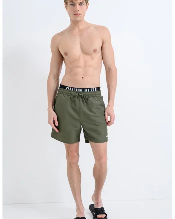 Pantaloni scurti de baie cu buzunare cu fermoar, Kaki