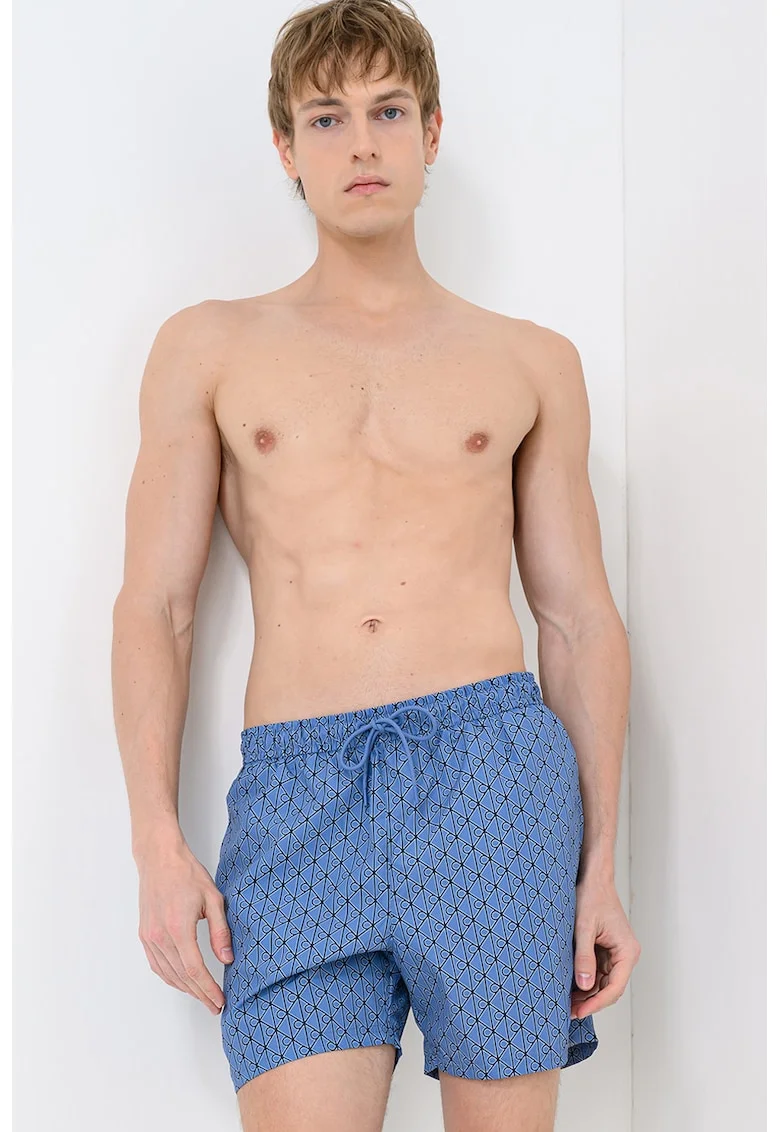 Pantaloni scurti de baie cu imprimeu, Albastru prafuit