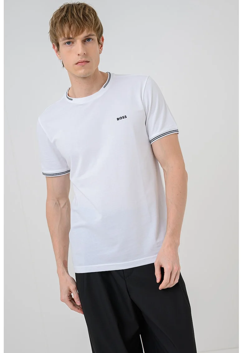 Tricou regular fit cu decolteu la baza gatului Taul, Alb murdar