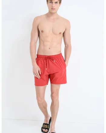 Pantaloni scurti de baie cu benzi laterale contrastante Iconic, Rosu/Rosu vermillion