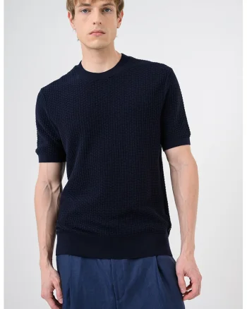 Tricou cu decolteu la baza gatului si aspect texturat Nilton, Albastru ultramarin