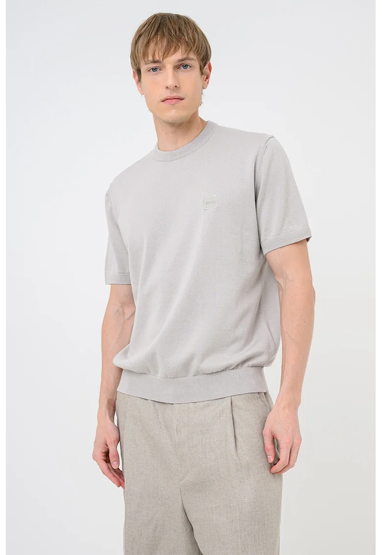 Tricou tricotat cu logo discret Kanako, Gri deschis