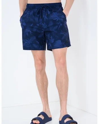 Pantaloni scurti de baie cu model floral, Bleumarin