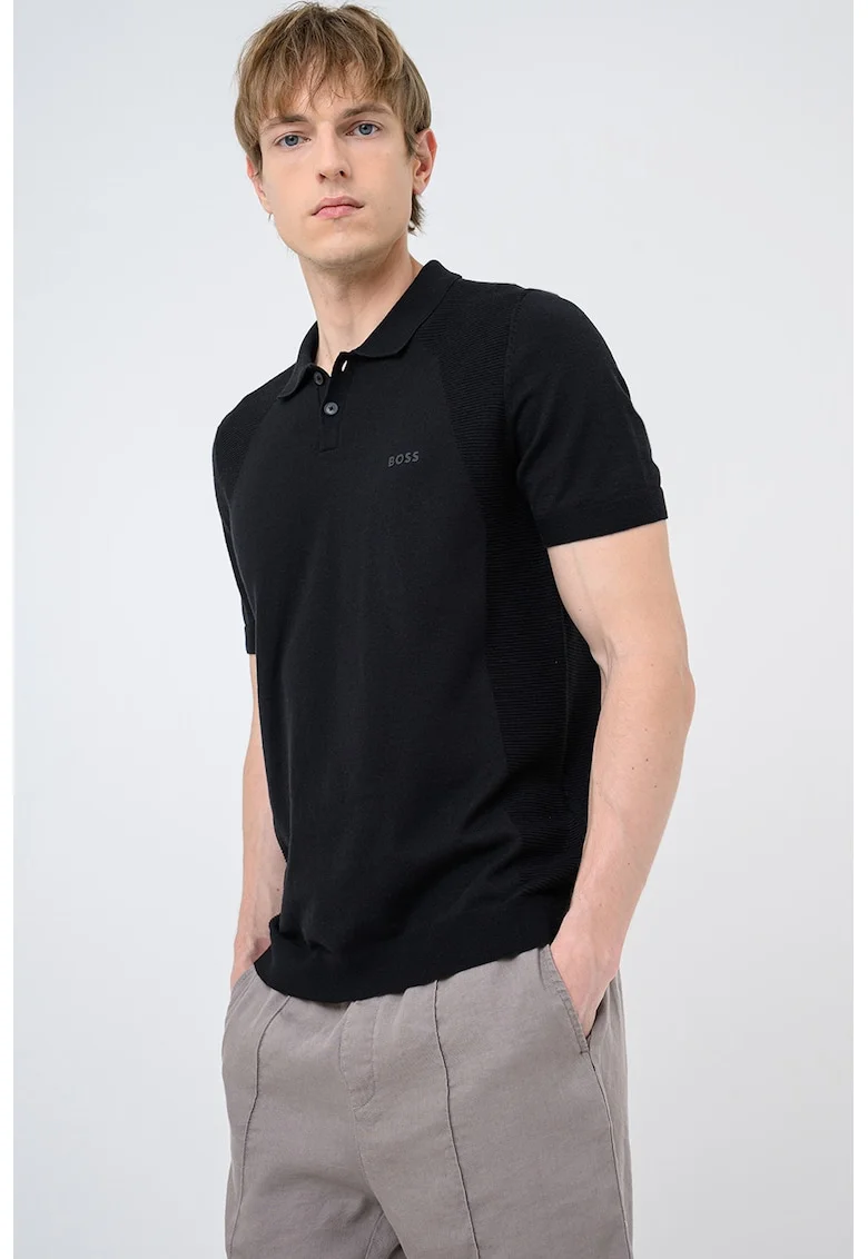 Tricou polo cu detalii striate Momentum Lite, Negru