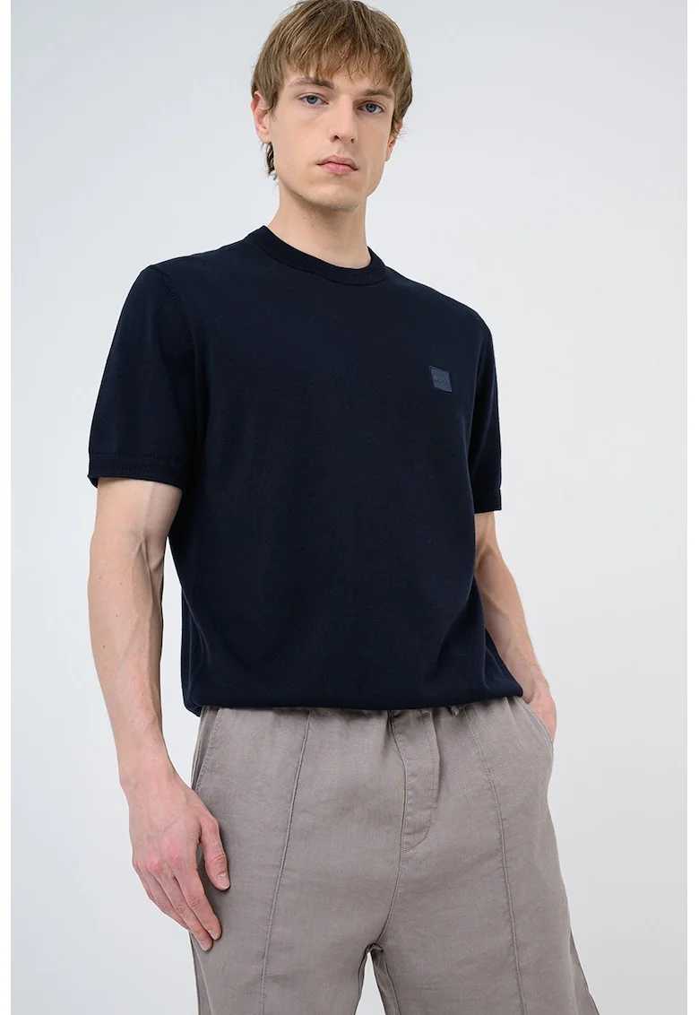 Tricou tricotat cu logo discret Kanako, Albastru ultramarin