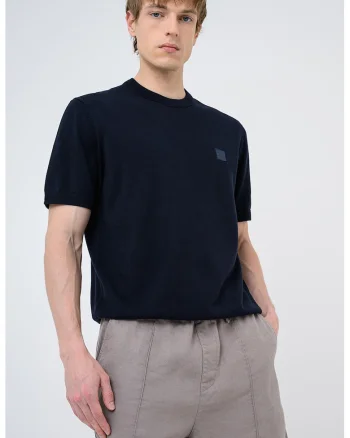 Tricou tricotat cu logo discret Kanako, Albastru ultramarin