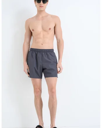 Pantaloni scurti de baie cu talie elastica si model uni, Gri inchis