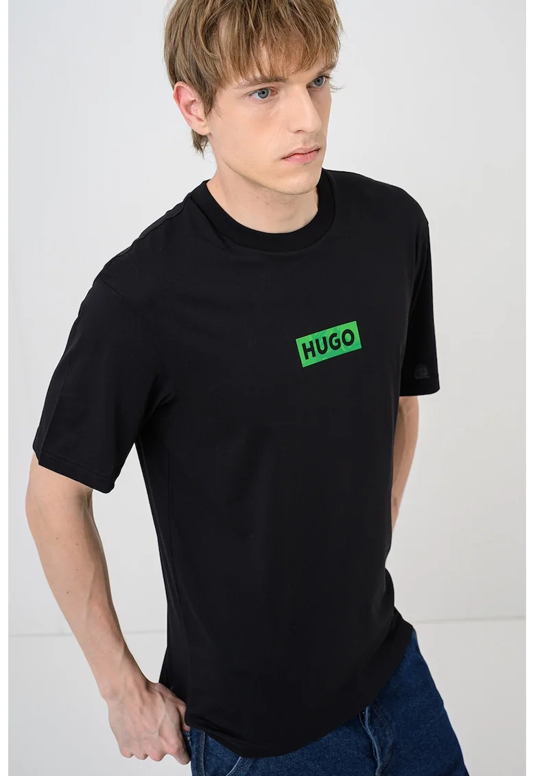 Tricou cu imprimeu si decolteu la baza gatului Nufotee, Negru